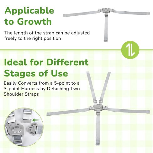 Replacement Straps Compatible with Lalo High Chair | 5-Point Harness, Adjustable Safety Belts, Gray 1-Pack in Kuwait