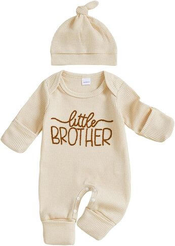 Twopumpkin Newborn Baby Boy Short Sleeve Romper Jumpsuit Ribbed Neutral Outfit Clothes 0 3 6 9 12 Months Outfit in Kuwait