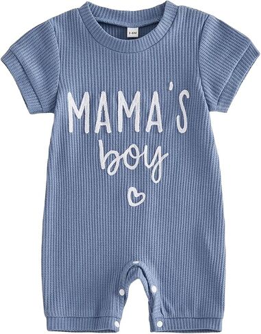 Sejardin Newborn Infant Baby Boy Summer Jumpsuit Letter Embroidery Short Sleeve Crew Neck Romper Waffle Outfit in Kuwait