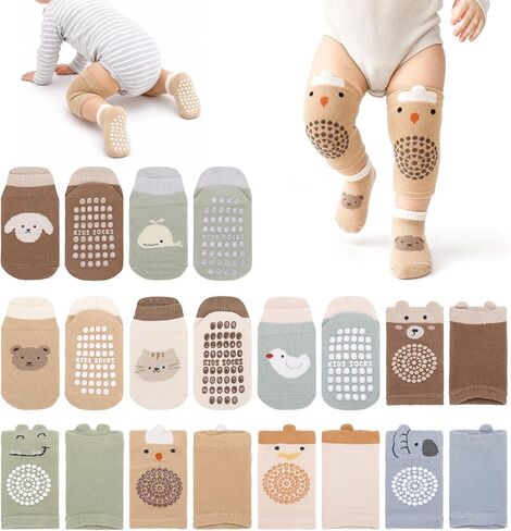 10 Pairs Baby Crawling Knee Pads Socks with Grips Baby Non Slip Kneepads Ankle Socks Walking Protector in Kuwait