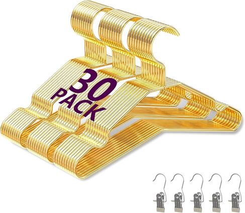 30 Pack Gold Baby Kid Hangers, Upgrade Thickened 12 Inch Toddler Hangers for Closet, Sturdy Standard Baby Hangers with 5 Clip, Weight Capacity 25 Pounds in Kuwait