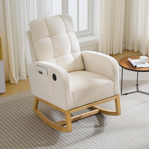 Garvee Upholstered Nursery Rocking Chair Glider Rocker Recliner w/Footrest | Side Pocket & USB Port and Footrest, High Backrest Rocker Recliner for Nursing Room, Living Room, Bedroom, Corduroy in Kuwait
