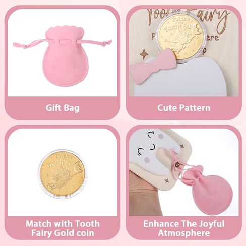 Tooth Fairy Door Hanger, Wooden Tooth Fairys Money Holder with Teeth Coins, Teeth Fairy Kit Bag Door Hanger Teoth Fairys Gift for Lost T00th Boy Girl (Pink) in Kuwait