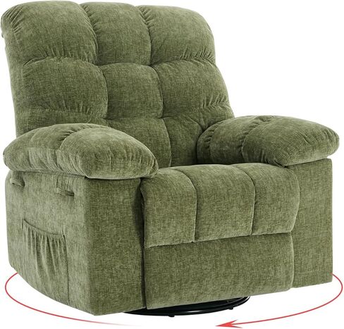 21.4'' Rocking Recliner Chair, 360° Swivel Rocker Chair for Living Room, Upholstered Fabric Glider Nursery Chair with Side Pockets for Small Spaces, Q235 Steel Frame Lazy Boy Recliner Single Sofa in Kuwait