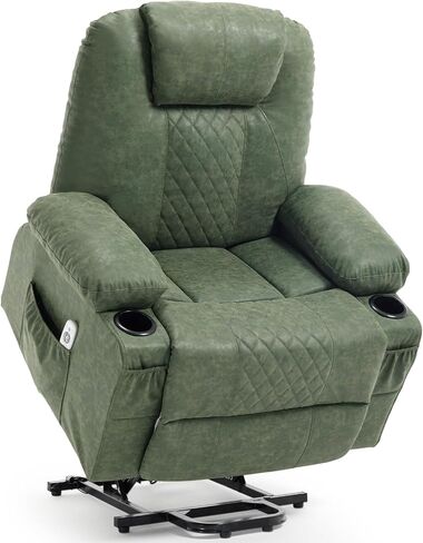 Swivel Rocker Recliner Chair Massage Beige Rocking Glider Chair for Nursery | Wide Seat, Overstuffed, Cup Holders, Faux Leather, Living Room Lounge Chair in Kuwait