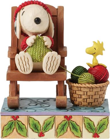 Enesco Peanuts by Jim Shore Snoopy in Rocking Chair Knitting with Woodstock Figurine, 5 Inch, Multicolor in Kuwait