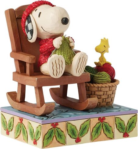 Enesco Peanuts by Jim Shore Snoopy in Rocking Chair Knitting with Woodstock Figurine, 5 Inch, Multicolor in Kuwait