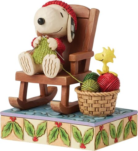 Enesco Peanuts by Jim Shore Snoopy in Rocking Chair Knitting with Woodstock Figurine, 5 Inch, Multicolor in Kuwait