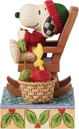 Enesco Peanuts by Jim Shore Snoopy in Rocking Chair Knitting with Woodstock Figurine, 5 Inch, Multicolor in Kuwait