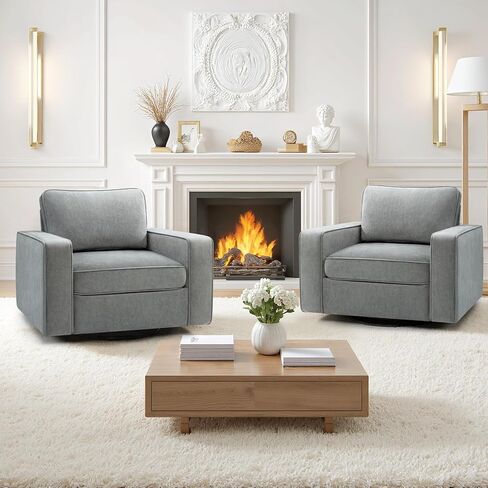 36.2" Wide Swivel Accent Chair - 360° Rotation Upholstered Modern Design Comfortable Cushioned Seating, Pillowback Glider Rocking Chair for Living Room, Bedroom, Nursery and Reading Nook, Olive Green in Kuwait