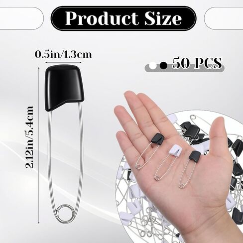 50Pcs Safety Pins for Diaper, 2 Colors 2.17 Inch Pins | Plastic Head Cloth Diaper Nappy Pins with Locking Closures Stainless Steel Pins for Clothes, Sewing, Craft Supplies in Kuwait
