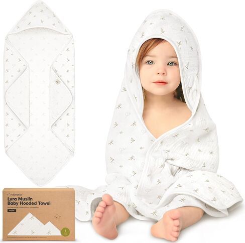 KeaBabies 2pk Muslin Hooded Baby Towels for Newborn, Kids (Sage, 35x35) | Soft Absorbent Organic Cotton, Large Baby Bath Towels with Hood, Toddlers, Infant, Baby Girls, Boys Bath Essentials Gift Set in Kuwait