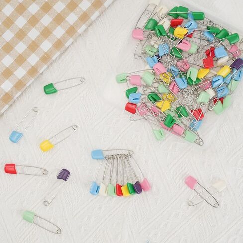 JINGIHE 100 Pcs Diaper Pins, Stainless Steel Baby Safety Pin with Storage Box, Heavy Duty Plastic Head Diaper Nappy Pins with Locking Closures for Cloth Diapers Fasteners in Kuwait