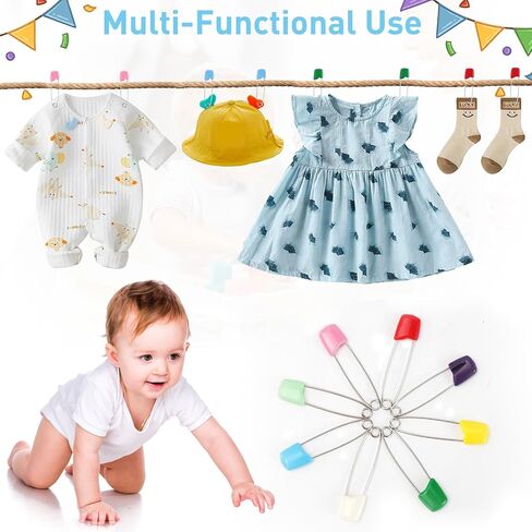 JINGIHE 100 Pcs Diaper Pins, Stainless Steel Baby Safety Pin with Storage Box, Heavy Duty Plastic Head Diaper Nappy Pins with Locking Closures for Cloth Diapers Fasteners in Kuwait