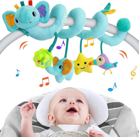 Car Seat Toys for Babies 0-6 Months, Hanging Carseat Toys for Infants 0-12 Months, Spiral Plush Caterpillar Sensory Stroller Toy with Rattles for Baby Essentials Newborn Boy Girl Shower Gifts in Kuwait