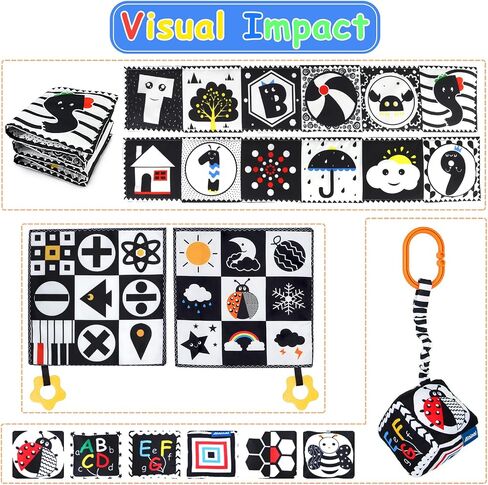 KUANGO 3 PCS Black and White High Contrast Baby Toys Newborn Toys 0-6 Months, Visual Stimulation Sensory Soft Book, Infant Tummy Time Toys 0-3-6 Months Baby Gifts in Kuwait