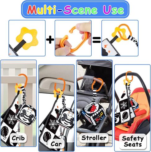 KUANGO 3 PCS Black and White High Contrast Baby Toys Newborn Toys 0-6 Months, Visual Stimulation Sensory Soft Book, Infant Tummy Time Toys 0-3-6 Months Baby Gifts in Kuwait