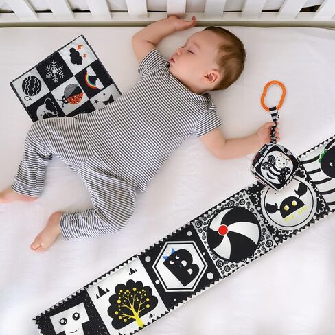 KUANGO 3 PCS Black and White High Contrast Baby Toys Newborn Toys 0-6 Months, Visual Stimulation Sensory Soft Book, Infant Tummy Time Toys 0-3-6 Months Baby Gifts in Kuwait