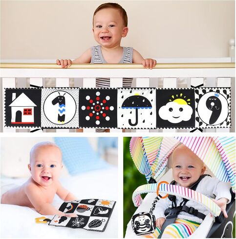 KUANGO 3 PCS Black and White High Contrast Baby Toys Newborn Toys 0-6 Months, Visual Stimulation Sensory Soft Book, Infant Tummy Time Toys 0-3-6 Months Baby Gifts in Kuwait