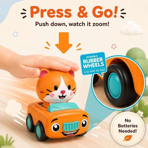 stargo Press to Go Car Toys, Toys for 1 Year Old Boy, Baby Toys 6-12 Months | 4-Pack Animal Cars – Baby Safe Ages 6-18 Months, No Batteries, Ideal Toddler Toys 1-2, Baby Boy Toys & 1 Year Old Boy Gifts in Kuwait