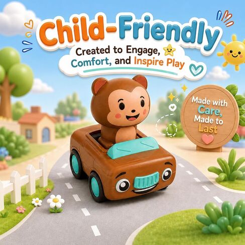 stargo Press to Go Car Toys, Toys for 1 Year Old Boy, Baby Toys 6-12 Months | 4-Pack Animal Cars – Baby Safe Ages 6-18 Months, No Batteries, Ideal Toddler Toys 1-2, Baby Boy Toys & 1 Year Old Boy Gifts in Kuwait