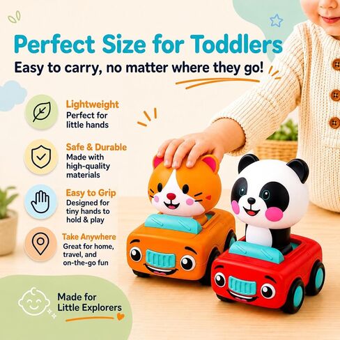 stargo Press to Go Car Toys, Toys for 1 Year Old Boy, Baby Toys 6-12 Months | 4-Pack Animal Cars – Baby Safe Ages 6-18 Months, No Batteries, Ideal Toddler Toys 1-2, Baby Boy Toys & 1 Year Old Boy Gifts in Kuwait