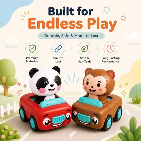 stargo Press to Go Car Toys, Toys for 1 Year Old Boy, Baby Toys 6-12 Months | 4-Pack Animal Cars – Baby Safe Ages 6-18 Months, No Batteries, Ideal Toddler Toys 1-2, Baby Boy Toys & 1 Year Old Boy Gifts in Kuwait