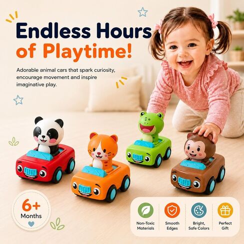 stargo Press to Go Car Toys, Toys for 1 Year Old Boy, Baby Toys 6-12 Months | 4-Pack Animal Cars – Baby Safe Ages 6-18 Months, No Batteries, Ideal Toddler Toys 1-2, Baby Boy Toys & 1 Year Old Boy Gifts in Kuwait