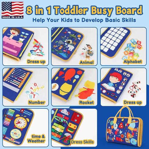 Montessori Busy Book for Toddlers Age 3-5, 12-in-1 Toddler Learning Activities, Preschool Educational Sensory Toys, Travel Airplane Car Toy , Fine Motor Skills Book, Birthday Gift for Boys Girls in Kuwait