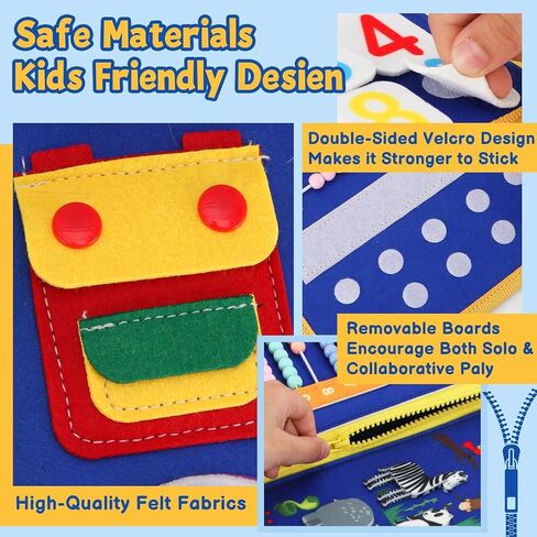 Montessori Busy Book for Toddlers Age 3-5, 12-in-1 Toddler Learning Activities, Preschool Educational Sensory Toys, Travel Airplane Car Toy , Fine Motor Skills Book, Birthday Gift for Boys Girls in Kuwait