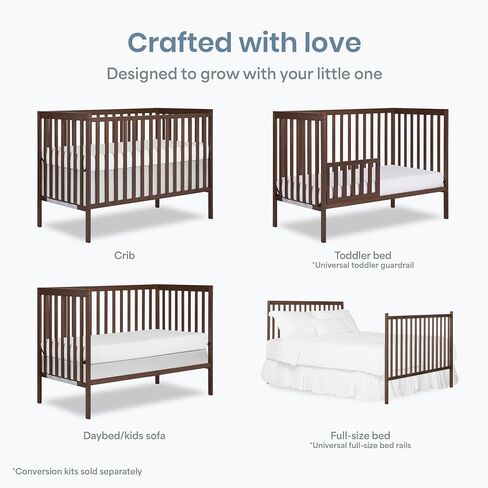 Dream On Me Synergy 5-in-1 Crib, Toddler Bed, GREENGUARD Gold,Smoke | GREENGUARD Gold, BSA Verified, ASTM & CPSC Compliant, Classic Straight Rail, 3-Position Mattress Support, 50 Lb Limit, 5-in-1 in Kuwait