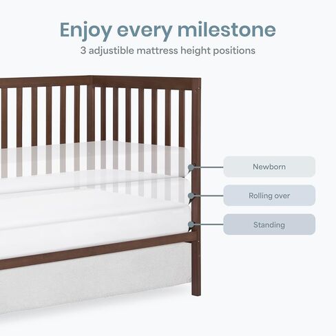Dream On Me Synergy 5-in-1 Crib, Toddler Bed, GREENGUARD Gold,Smoke | GREENGUARD Gold, BSA Verified, ASTM & CPSC Compliant, Classic Straight Rail, 3-Position Mattress Support, 50 Lb Limit, 5-in-1 in Kuwait