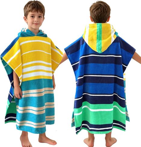 VOOVA & MOVAS Toddler Hooded Bath Towel, Oversized (2-4Years,21"X21") Made from 100% Soft Cotton,Absorbent Hooded Poncho Towel for Baby,Perfect for Pool | Swimming | Bath | Beach,Green Striped in Saudi Arabia
