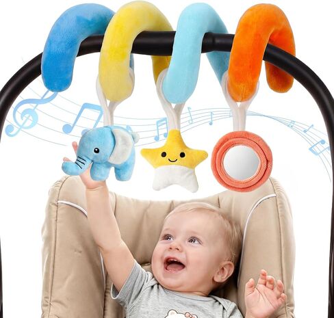 URMYWO Spiral Car Seat Baby Toys 0-6 Months, High Contrast Black and White Sensory Toys for Newborn, Infant Hanging Stroller Toy with Zebra Rattle, Squeaky Flower & Mirror, Shower Gift Essentials in Kuwait
