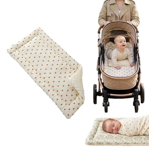 Baby Maru Bassinet Cushion Liner, Soft Cotton Gauze & Minky Reversible Bassinet Mattress Pad, Lightweight Portable Travel Mat for Babies (Heart - Small) (14"x30") | Breathable material, soft pad for baby's comfort, for all-season. in Kuwait