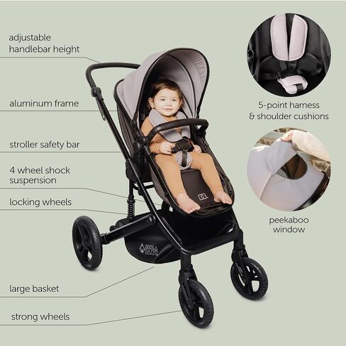 KOOLABABY 2-in-1 Foldable Baby Stroller – Newborn to Toddler Stroller with Extendable Canopy, 5-Point Harness & Large Storage Basket – One Hand Fold in Kuwait