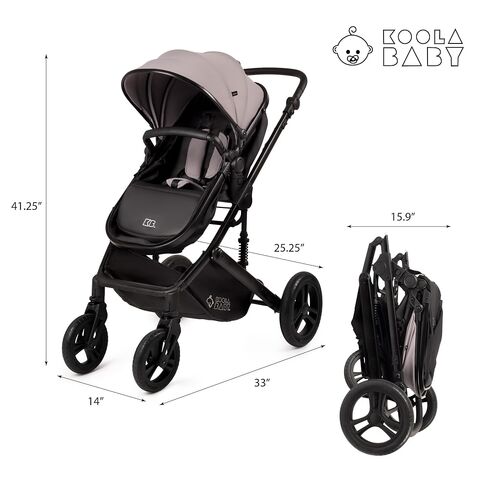 KOOLABABY 2-in-1 Foldable Baby Stroller – Newborn to Toddler Stroller with Extendable Canopy, 5-Point Harness & Large Storage Basket – One Hand Fold in Kuwait