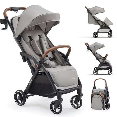 Babideal Lightweight Travel Stroller for Baby, Self-Folding Toddler Stroller with Large Canopy, One-Hand Operated Reclining Seat, Cup Holder Included - Newborn to 50lbs. (Black) in Kuwait
