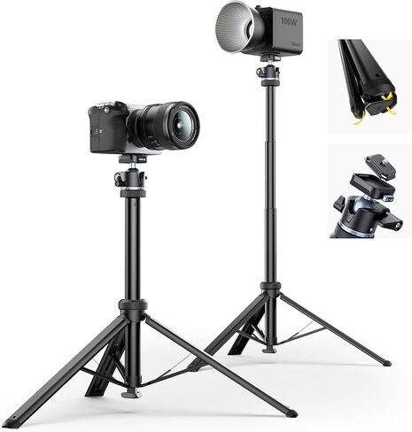 ULANZI MT93 Universal 1/4" Light Stand Camera Tripod w Auto-Open w UKA Quick-Release, 63" Portable Adjustable Ball Head Tripod for Cameras/Video Light/Phone/Outdoor Photo, Up Load 6.61lb, w Bag in Kuwait