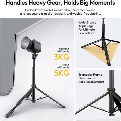 ULANZI MT93 Universal 1/4" Light Stand Camera Tripod w Auto-Open w UKA Quick-Release, 63" Portable Adjustable Ball Head Tripod for Cameras/Video Light/Phone/Outdoor Photo, Up Load 6.61lb, w Bag in Kuwait