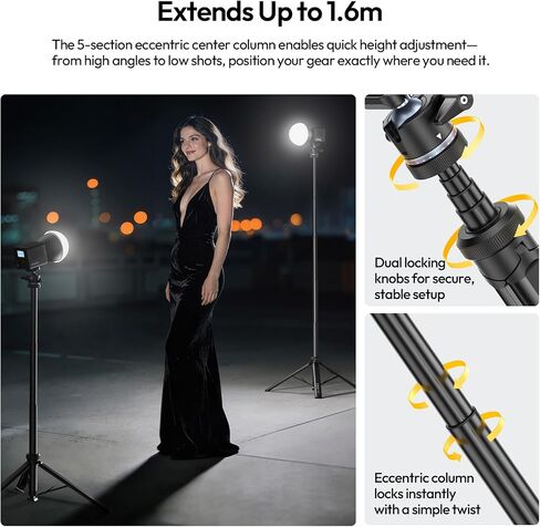 ULANZI MT93 Universal 1/4" Light Stand Camera Tripod w Auto-Open w UKA Quick-Release, 63" Portable Adjustable Ball Head Tripod for Cameras/Video Light/Phone/Outdoor Photo, Up Load 6.61lb, w Bag in Kuwait