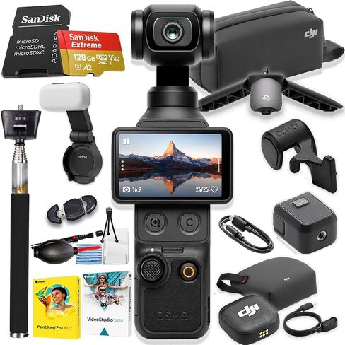 DJI Osmo Pocket 4 Creator Combo, Vlogging Cameras, 4K/240fps Vlog Camera, 3-Axis Stabilization, Active Track 7.0, Mic + Accessories Including a 128GB Extreme Memory Card + More in Kuwait