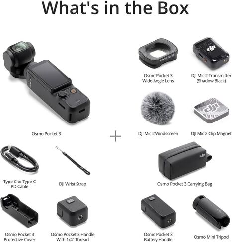 DJI Osmo Pocket 4 Creator Combo, Vlogging Cameras, 4K/240fps Vlog Camera, 3-Axis Stabilization, Active Track 7.0, Mic + Accessories Including a 128GB Extreme Memory Card + More in Kuwait
