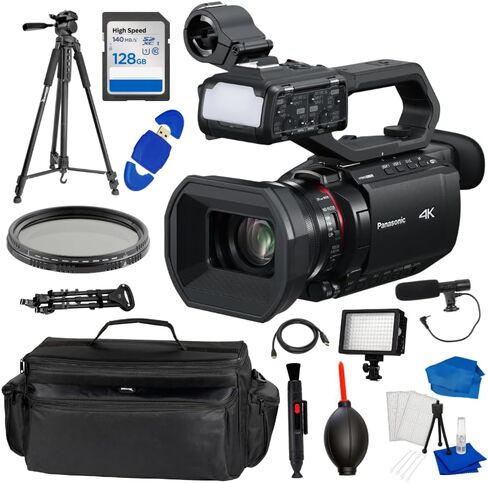 SSE Panasonic HC-X2100 UHD 4K Professional Camcorder Bundle – 24x Zoom, 3G-SDI/HDMI, Video Light, Tripod with Dolly, Microphone, ND2-ND400 Filter, Large Carrying Case & and More (Renewed) in Kuwait