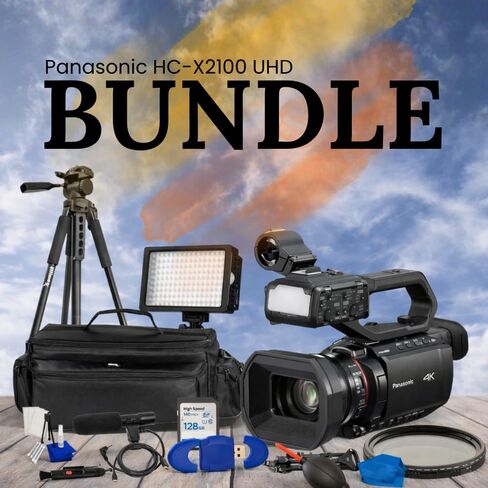 SSE Panasonic HC-X2100 UHD 4K Professional Camcorder Bundle – 24x Zoom, 3G-SDI/HDMI, Video Light, Tripod with Dolly, Microphone, ND2-ND400 Filter, Large Carrying Case & and More (Renewed) in Kuwait