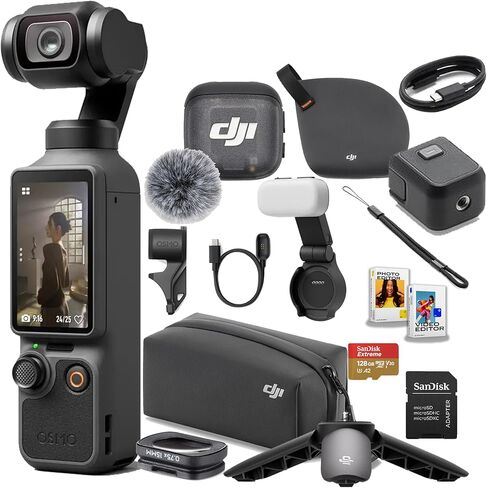 DJI Osmo Pocket 4 Creator Combo, Vlogging Cameras, 4K/240fps Vlog Camera, 3-Axis Stabilization, Active Track 7.0, Mic + Fill Light Included + 128GB Memory, + More (Renewed) in Kuwait