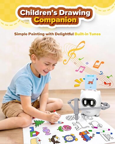 Drawing Robot Toy for Kids Ages 3 4 5 6 7 8, with 200 Cards, Voice Interactive Doodle Bot, Montessori Educational Painting Machine, Learning Art Toy for Boys Girls, Gift Idea in Kuwait