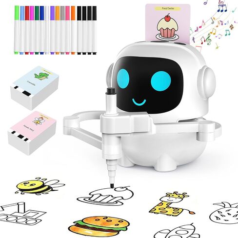 Kids Drawing Robot with 200 Cards, Toy for 3 4 5 6 7 8 Year Old Boy Girls | 200 Drawing Patterns, Montessori Educational Toy, Voice Interactive, Music and Vocabulary Learning, Birthday Christmas Gifts in Kuwait