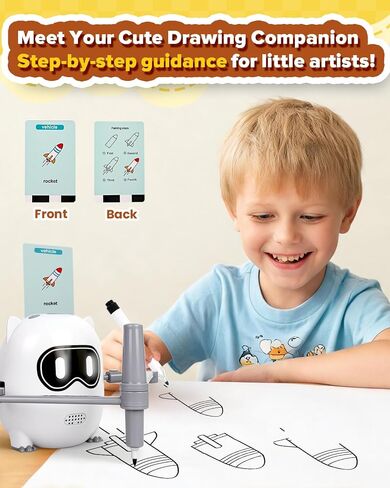 Drawing Robot Toy for Kids Ages 3 4 5 6 7 8, with 200 Cards, Voice Interactive Doodle Bot, Montessori Educational Painting Machine, Learning Art Toy for Boys Girls, Gift Idea in Kuwait