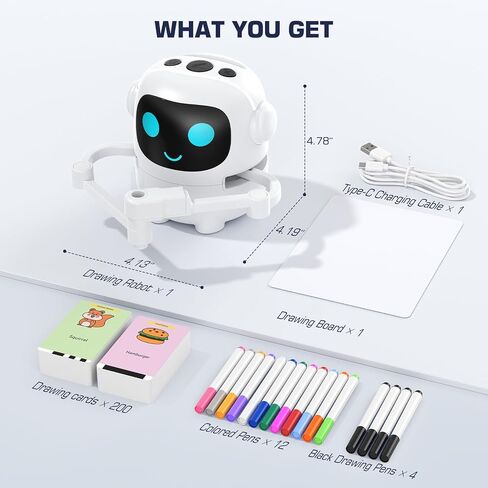 Kids Drawing Robot with 200 Cards, Toy for 3 4 5 6 7 8 Year Old Boy Girls | 200 Drawing Patterns, Montessori Educational Toy, Voice Interactive, Music and Vocabulary Learning, Birthday Christmas Gifts in Kuwait